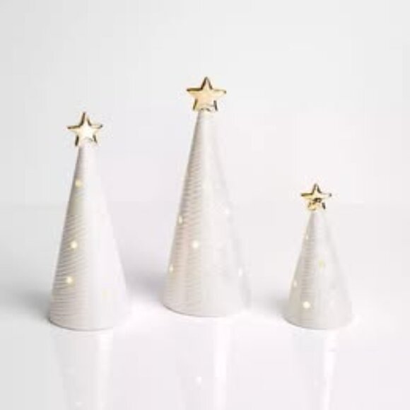 Set of 3 Ceramic Christmas Trees w/ LED Lights - Picture 3 of 3